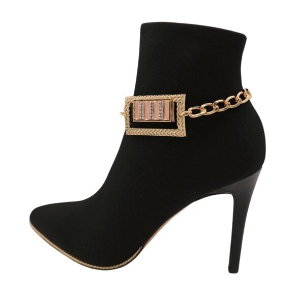 NEW Women Gold Metal Boot Chain Bracelet Bling Shoe Square Charm Fashion 2PCS - Picture 14 of 17